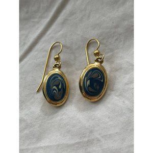 Vintage 10K Gold Plated Colored Resin Swirl Dangle Earrings